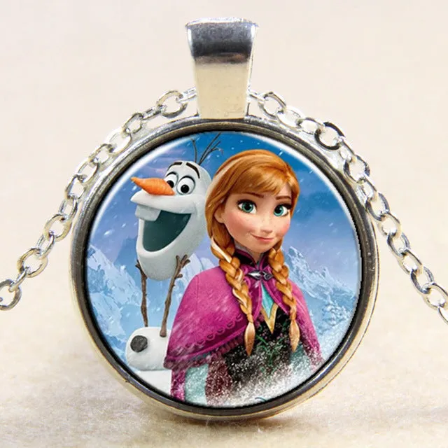 Princess ELSA Anna silver coated glass pendant necklace popular in Europe and America