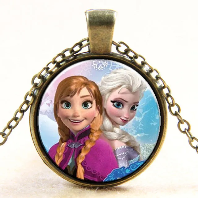 Princess ELSA Anna silver coated glass pendant necklace popular in Europe and America