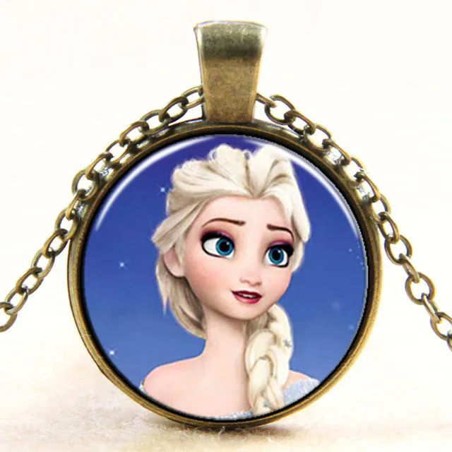 Princess ELSA Anna silver coated glass pendant necklace popular in Europe and America