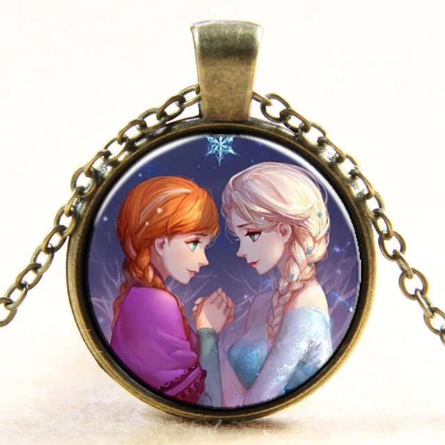 Princess ELSA Anna silver coated glass pendant necklace popular in Europe and America