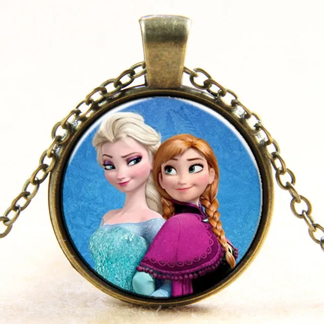 Princess ELSA Anna silver coated glass pendant necklace popular in Europe and America