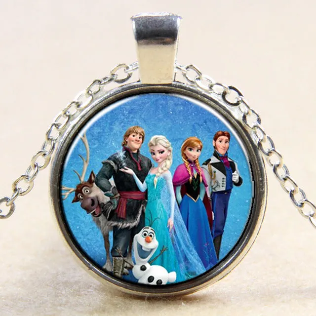 Princess ELSA Anna silver coated glass pendant necklace popular in Europe and America