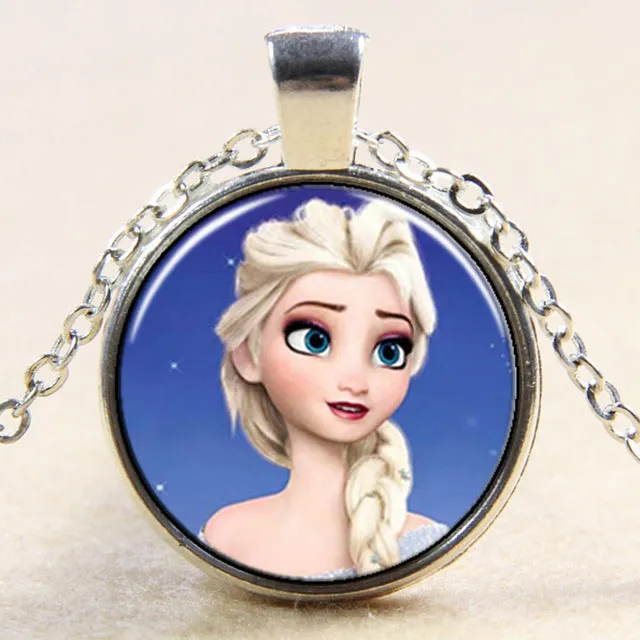 Princess ELSA Anna silver coated glass pendant necklace popular in Europe and America