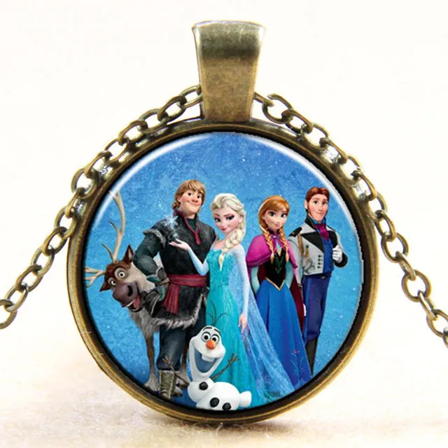 Princess ELSA Anna silver coated glass pendant necklace popular in Europe and America