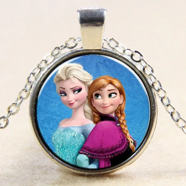 Princess ELSA Anna silver coated glass pendant necklace popular in Europe and America