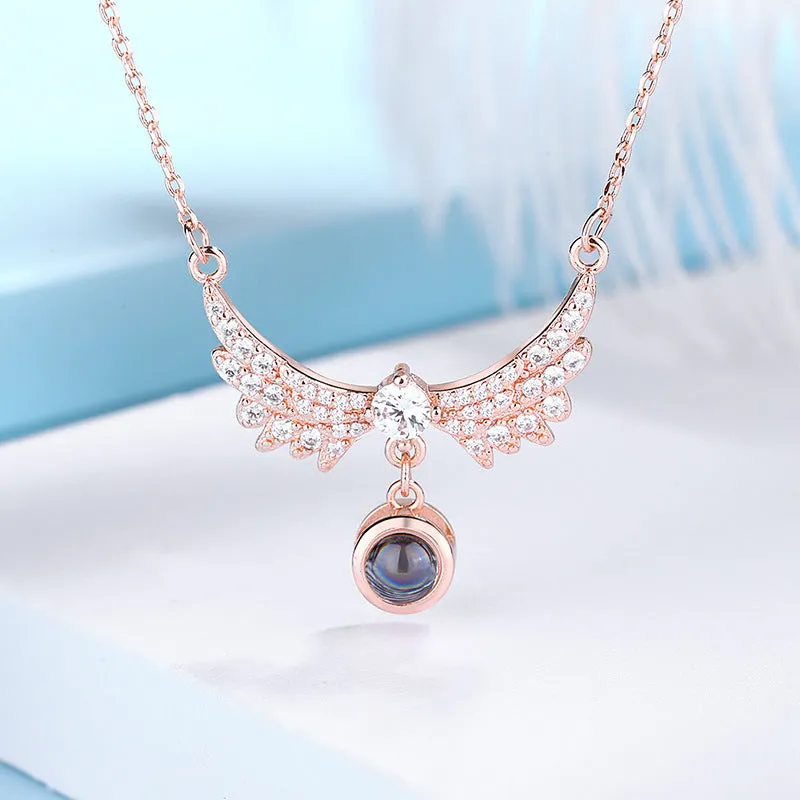 Projection Net Red Necklace Female One Hundred Languages Angel Wings Clavicle Pendant Trendy Deer Have You Short Clavicle Chain