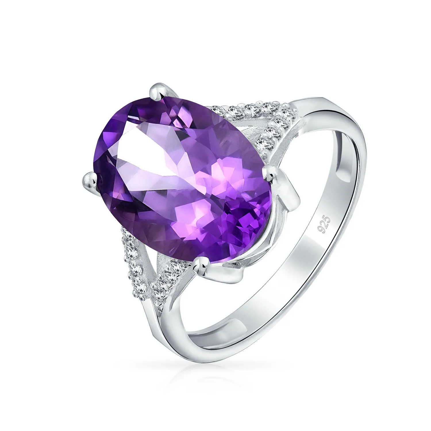 Purple Amethyst Silver Ring with 383-CT Gemstone and Split Shank Design