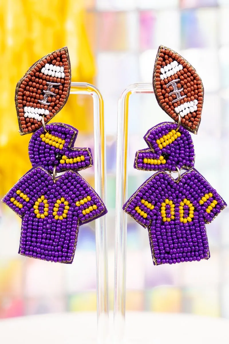 Purple and Yellow Gameday Ready Seed Bead Earrings