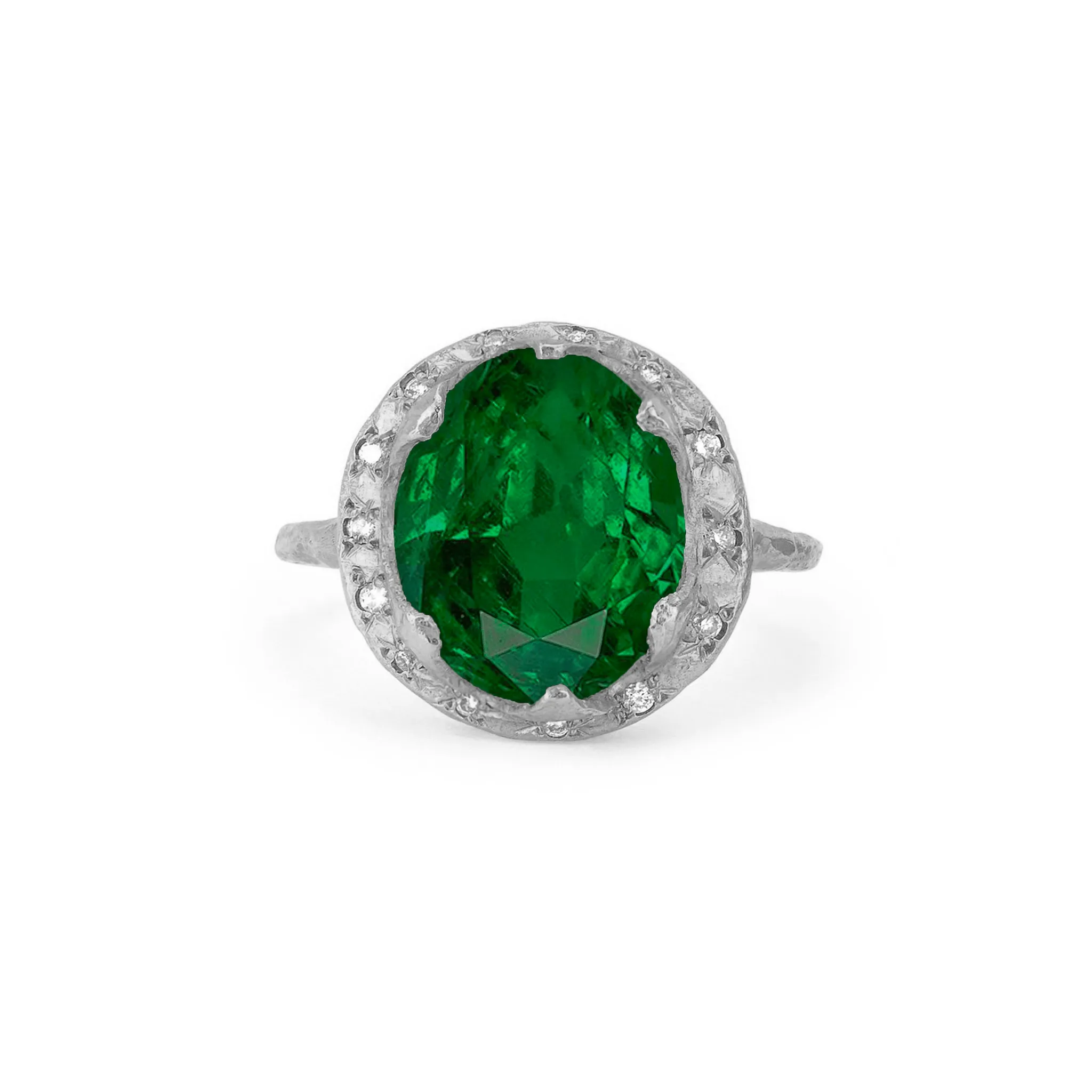 Queen Oval Zambian Emerald Ring with Sprinkled Diamonds