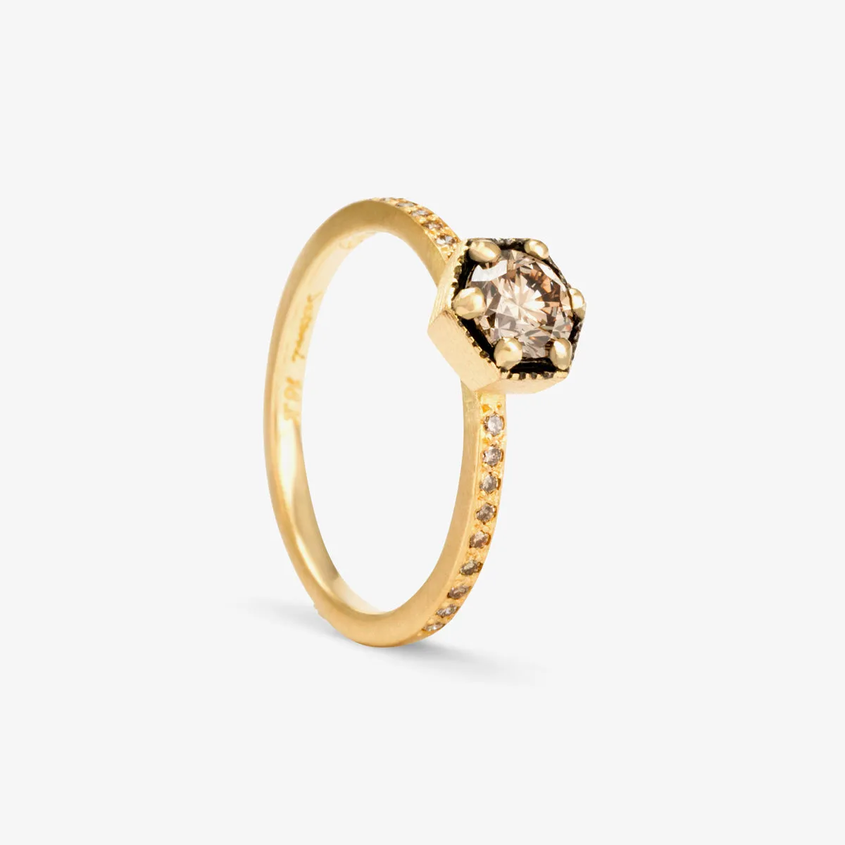 R9906BR | 5mm Brown Diamond Hexagon Pave Ring