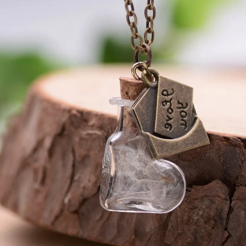 Real Plants Glass Floating Lockets Necklaces Dandelions Chain of Seeds FREE Pendant Necklace for Women Mori Girl's Wish Locket