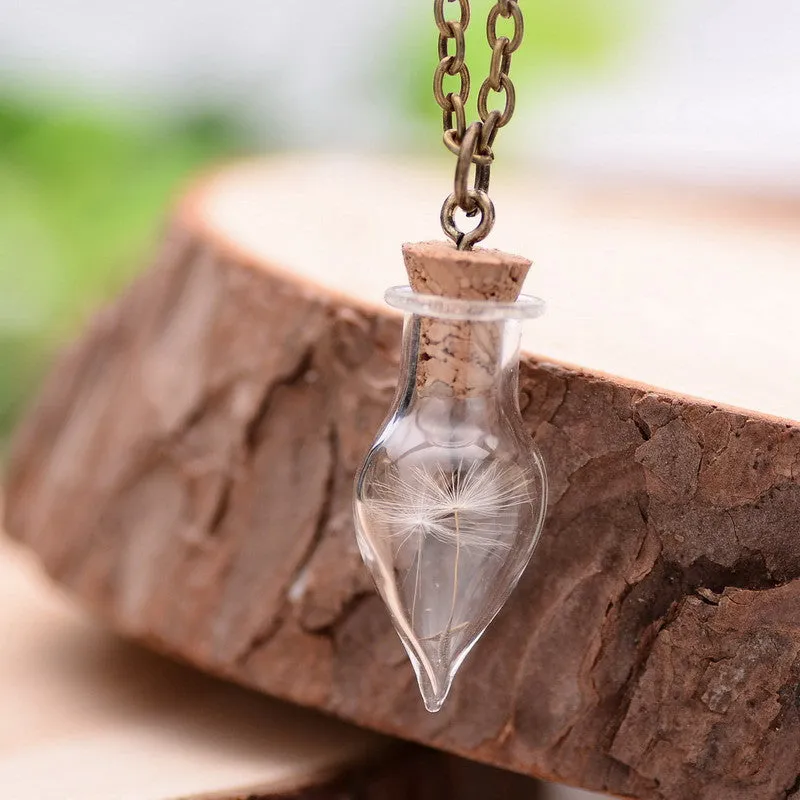 Real Plants Glass Floating Lockets Necklaces Dandelions Chain of Seeds FREE Pendant Necklace for Women Mori Girl's Wish Locket