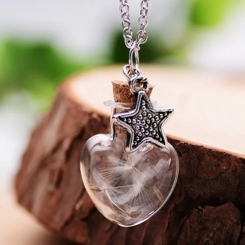 Real Plants Glass Floating Lockets Necklaces Dandelions Chain of Seeds FREE Pendant Necklace for Women Mori Girl's Wish Locket