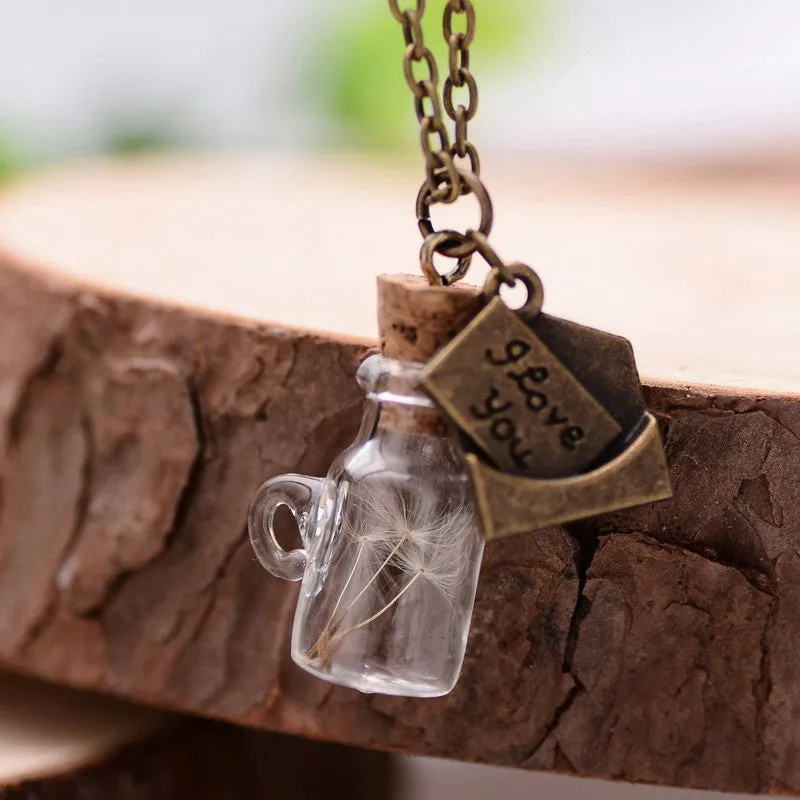 Real Plants Glass Floating Lockets Necklaces Dandelions Chain of Seeds FREE Pendant Necklace for Women Mori Girl's Wish Locket