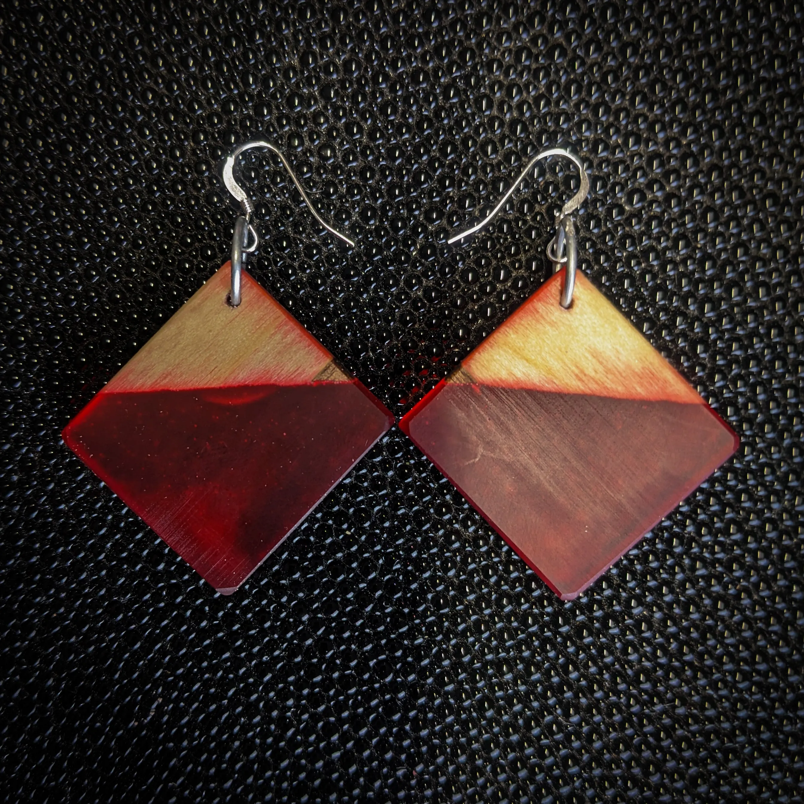 Red Square Dangle Earrings