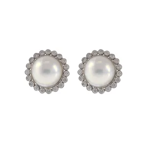 Retro Era Mobe Pearl and Diamond Earrings