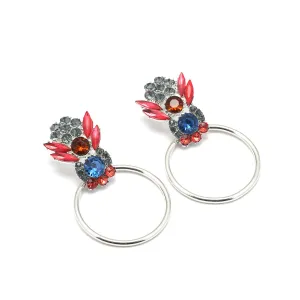 Retro Metal Ring Earrings with Colorful Rhinestones