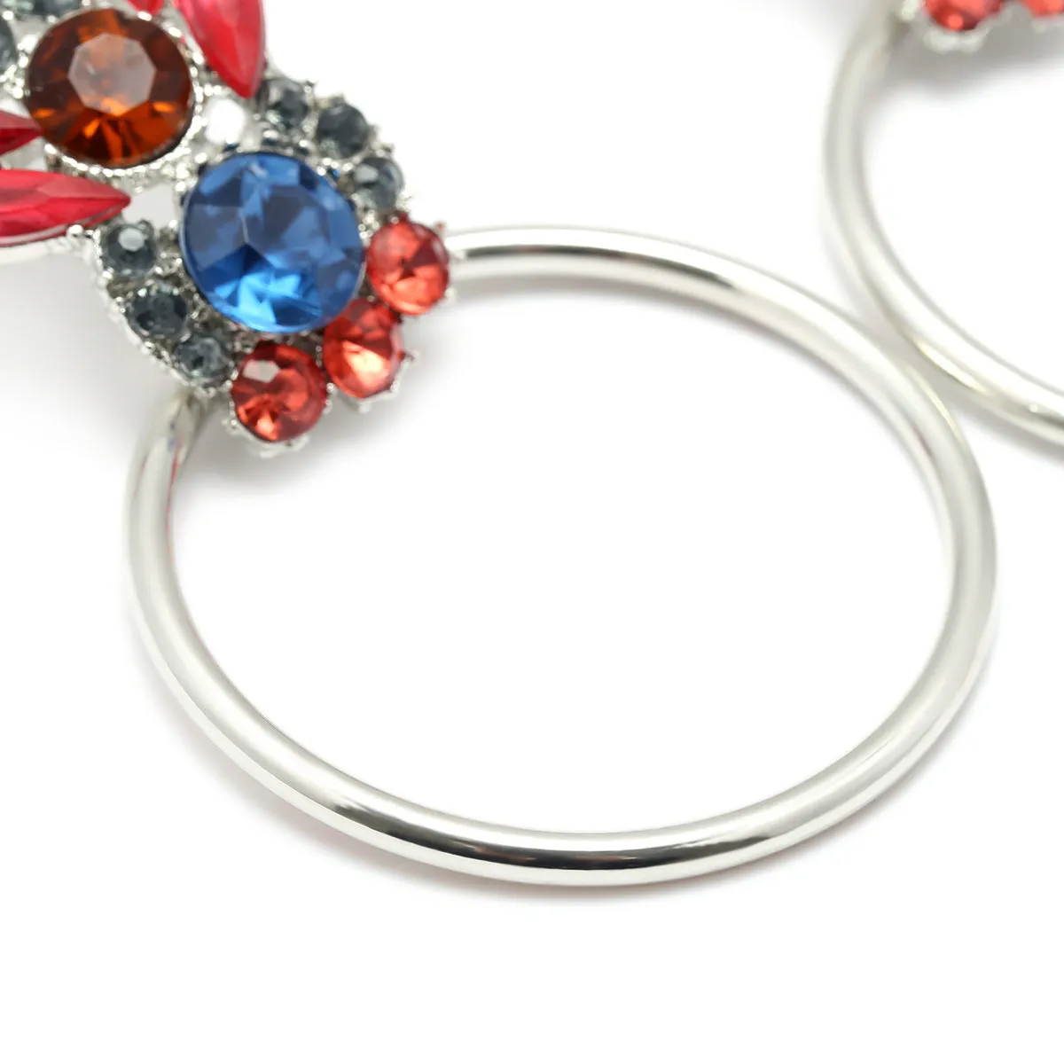 Retro Metal Ring Earrings with Colorful Rhinestones