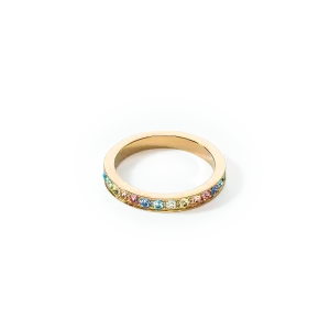 Ring stainless steel & crystals slim gold multicolour pastel