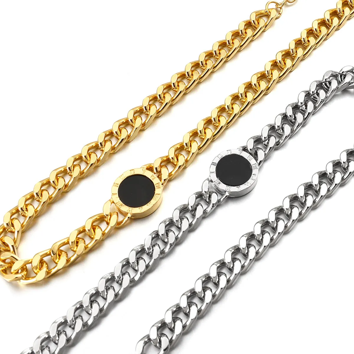 Roman Numerals Black Round Necklace Gold Silver Color Thick Statement Necklaces