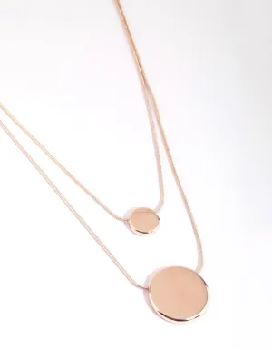 Rose Gold Circle Disc Layered Necklace