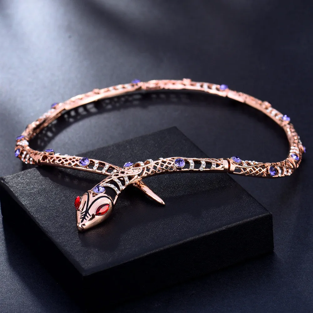 Rose Gold Snake Necklace for Woman Chocker Necklaces Rhinestone & Crystal Chain Necklaces Brand Jewelry