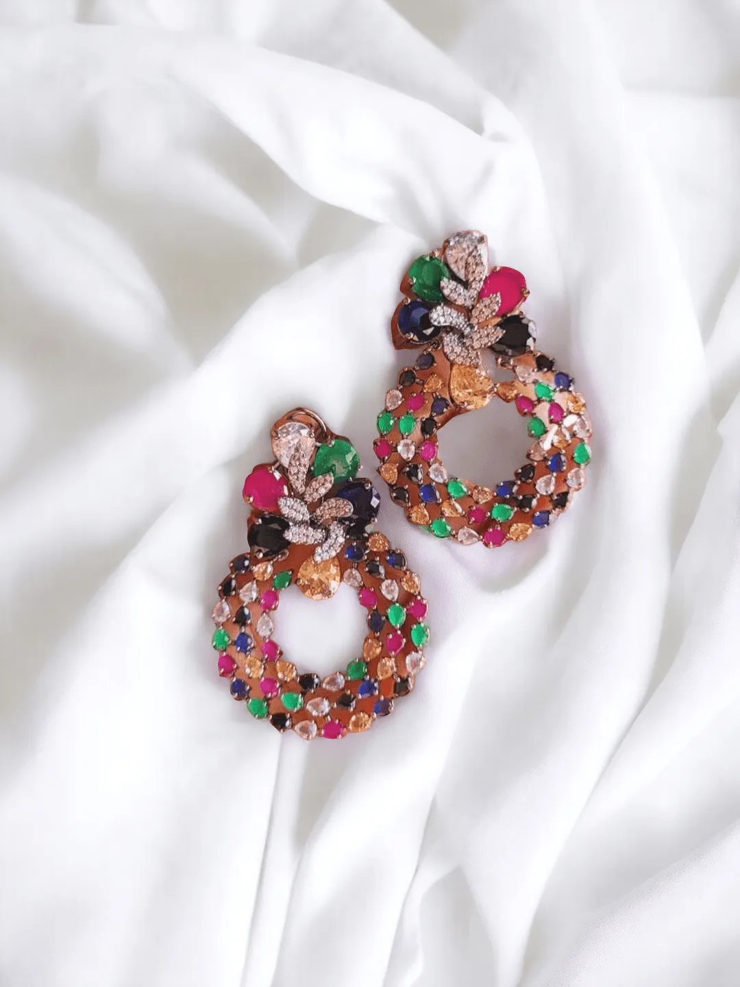 Round Colorful Glam Rhinestone Earrings