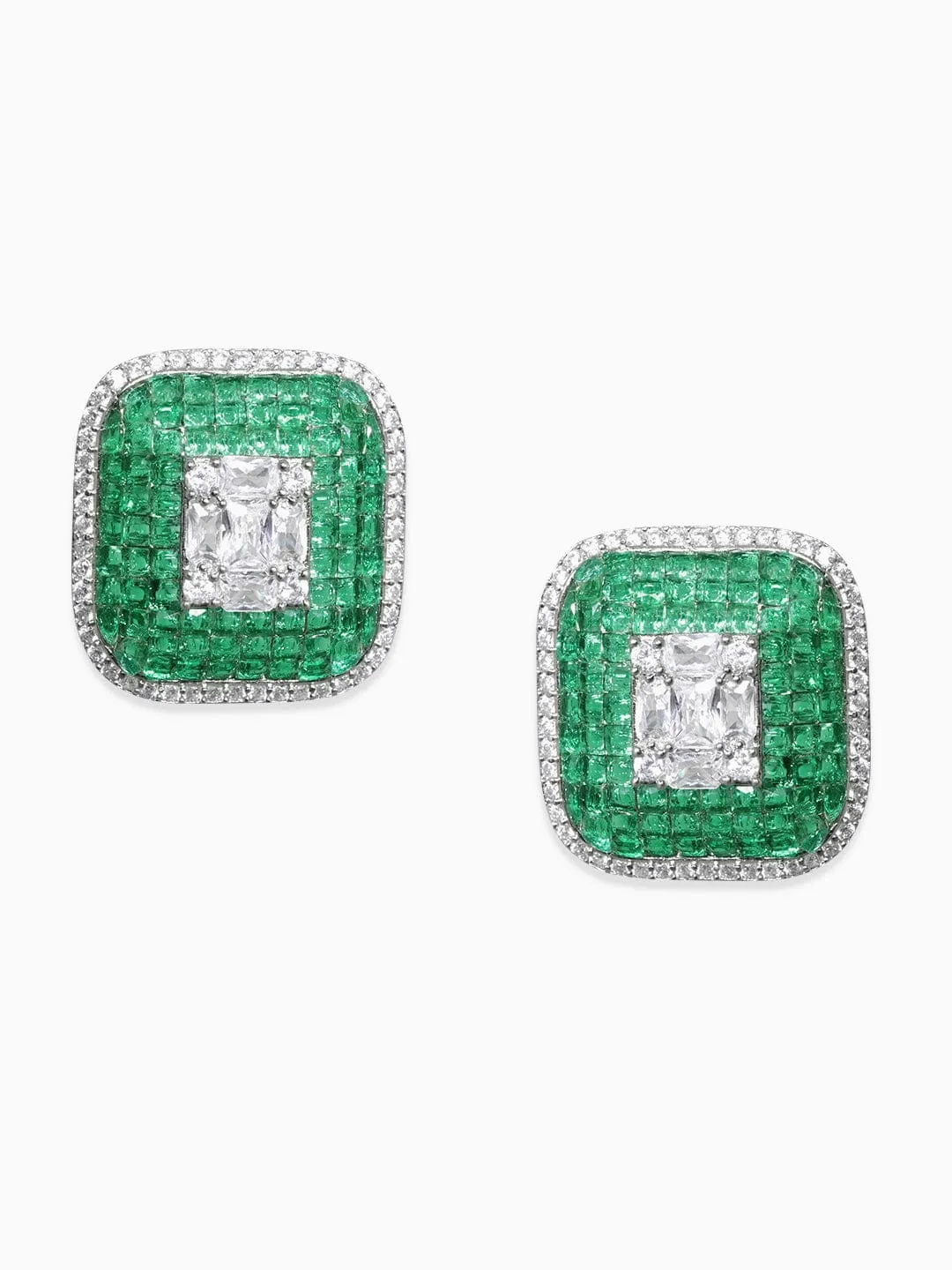 Rubans Rhodium Silver-Toned Contemporary Studs Earrings