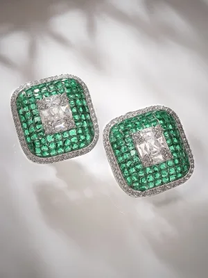 Rubans Rhodium Silver-Toned Contemporary Studs Earrings