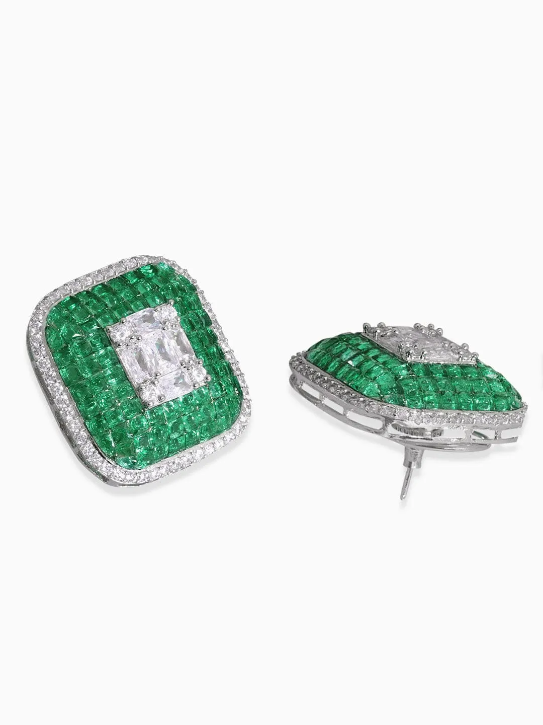 Rubans Rhodium Silver-Toned Contemporary Studs Earrings