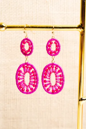 SALE! Emelia Hot Pink Rafia Goldtone Earrings