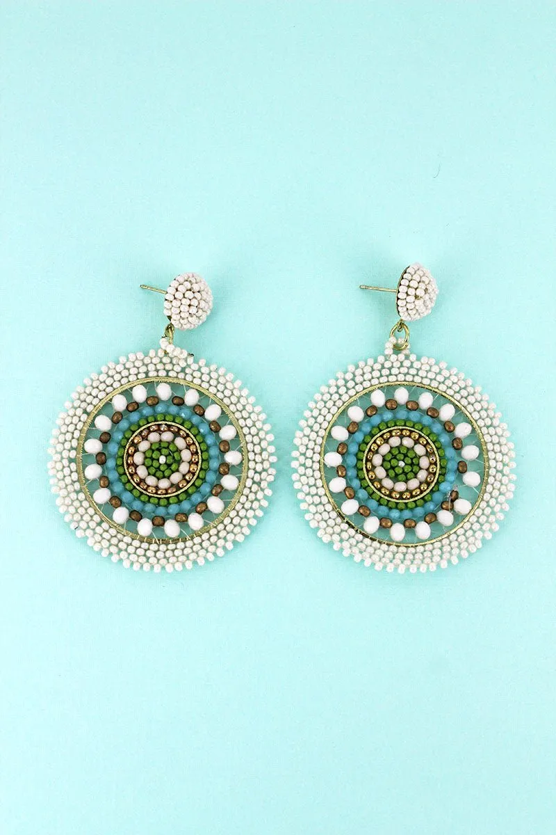 SALE! Ivory Seed Bead Medallion Earrings