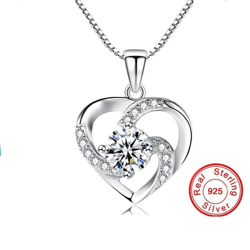 Silver 925 Necklace with Purple Zircon Gemstone Pendant With Box Chain Women Heart Shape , Wedding Necklace