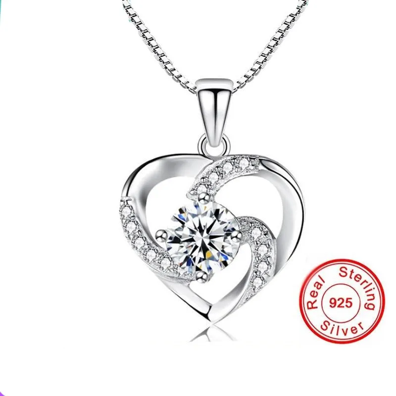 Silver 925 Necklace with Purple Zircon Gemstone Pendant With Box Chain Women Heart Shape , Wedding Necklace