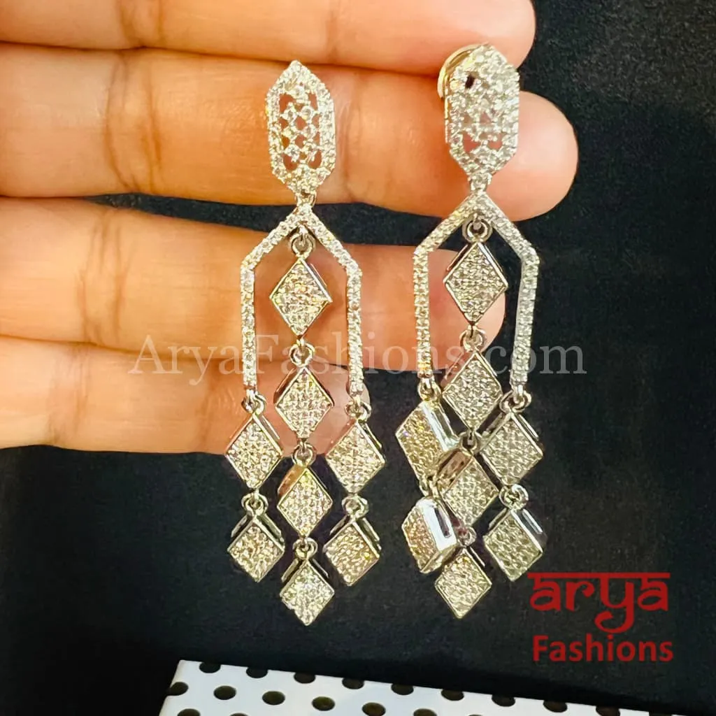 Silver Golden CZ Contemporary Earrings