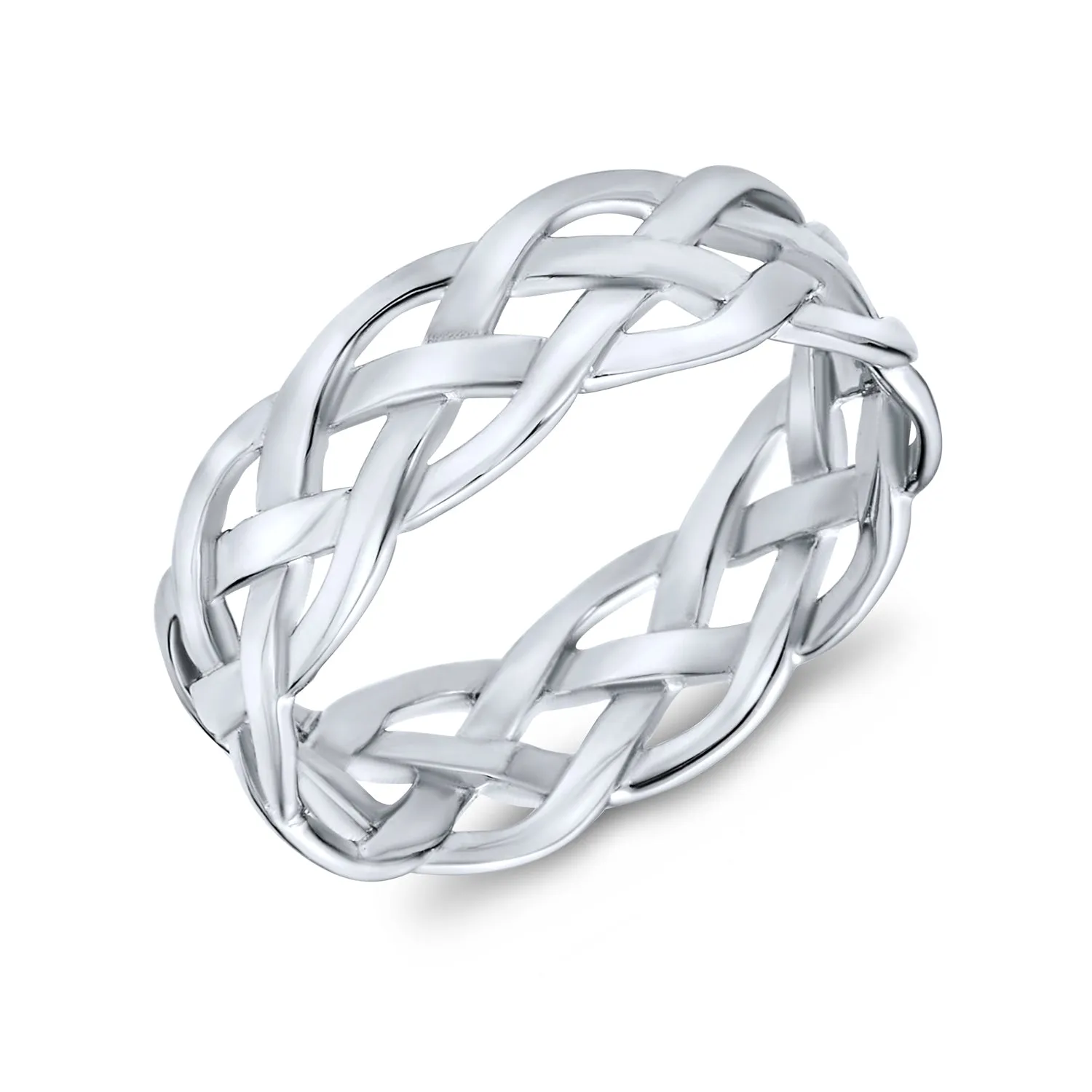 Silver Ring: Criss Cross Weave Braided Band Rope Twisted Cable Eternity Sterling