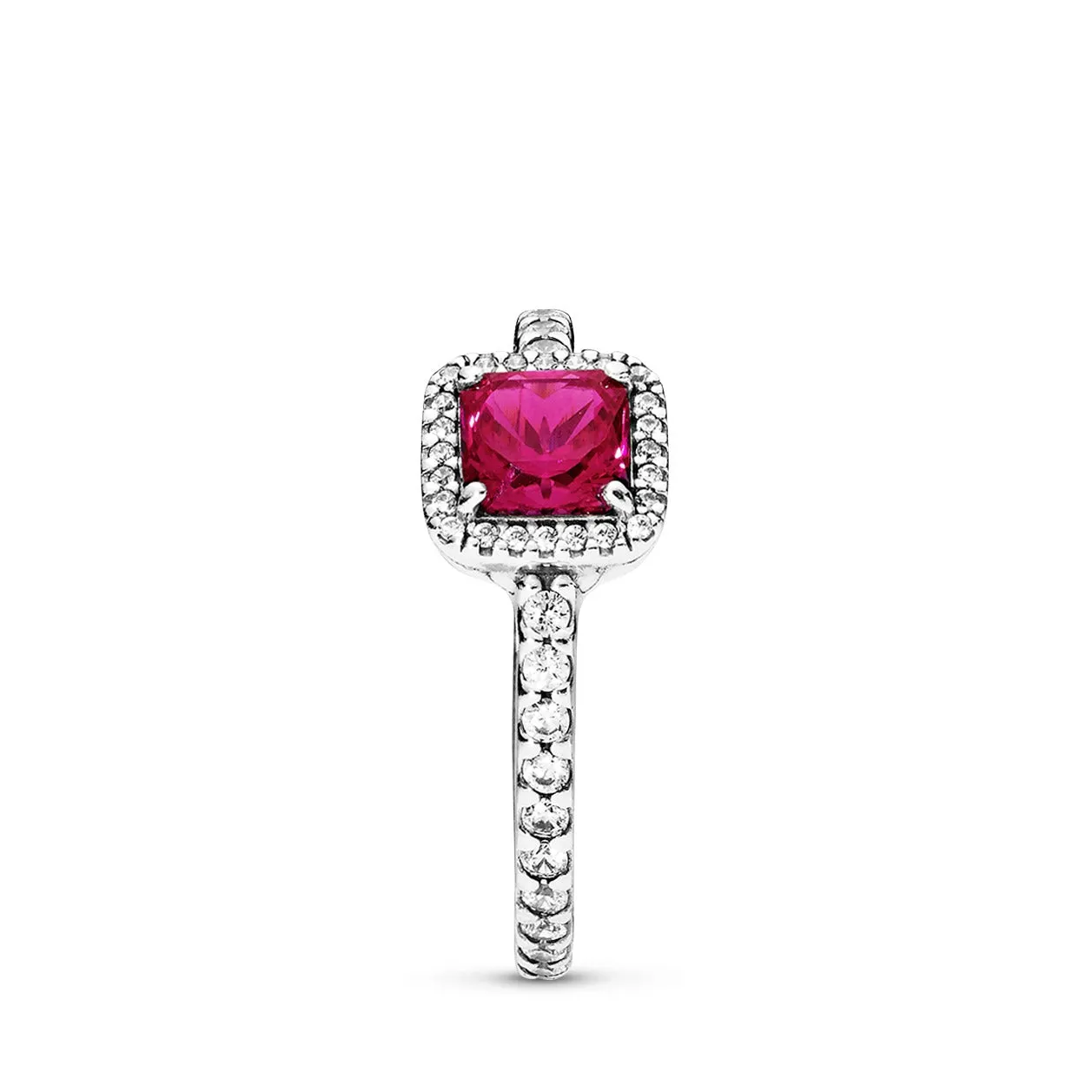 Silver ring with synthetic ruby and clear cubic zirconia