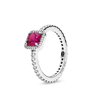 Silver ring with synthetic ruby and clear cubic zirconia