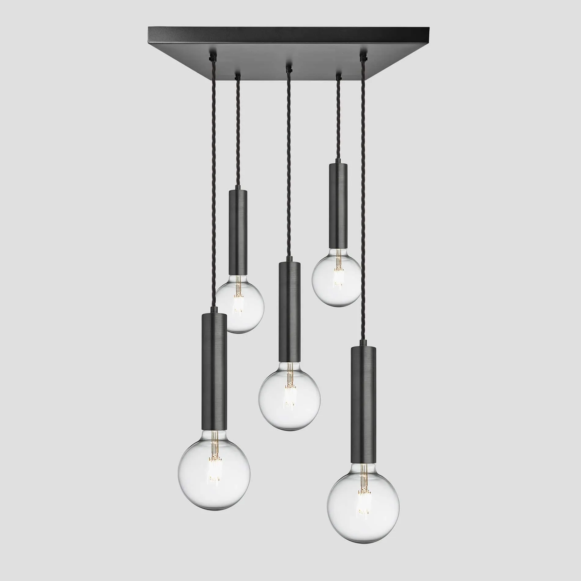 Sleek Cylinder 5 Wire Square Cluster Lights - Pewter