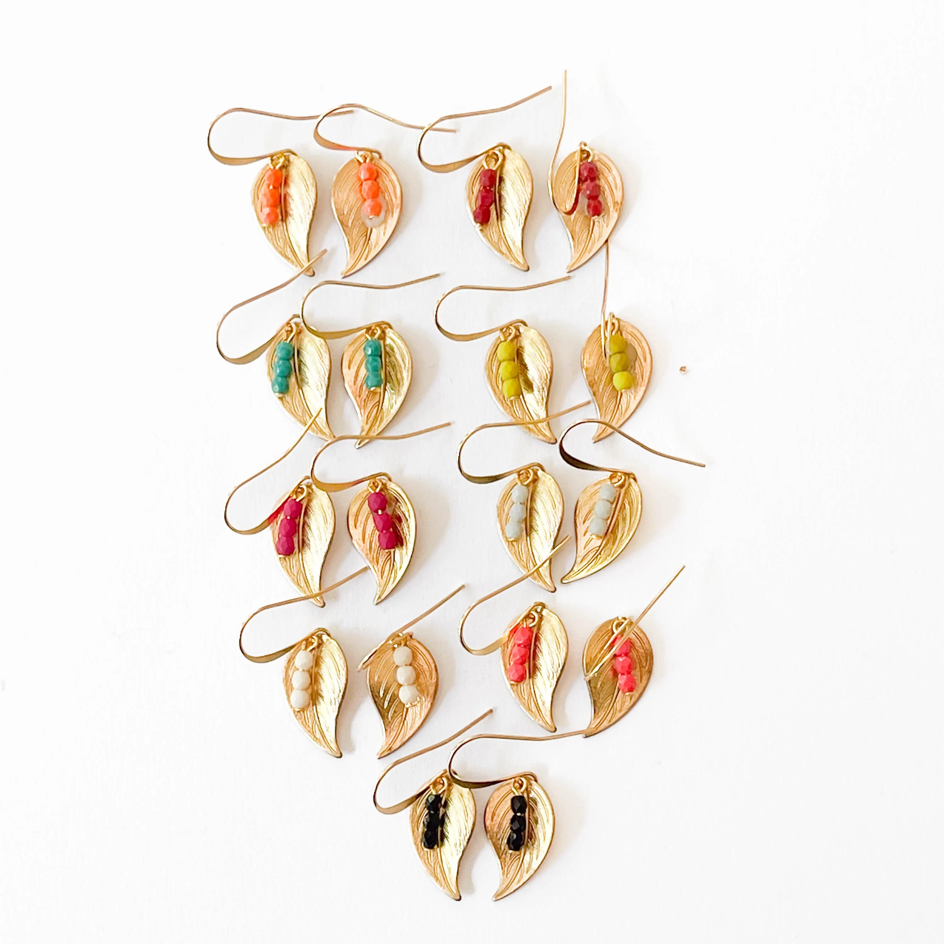 Small Leaf Earrings With Tiny Colorful Beads