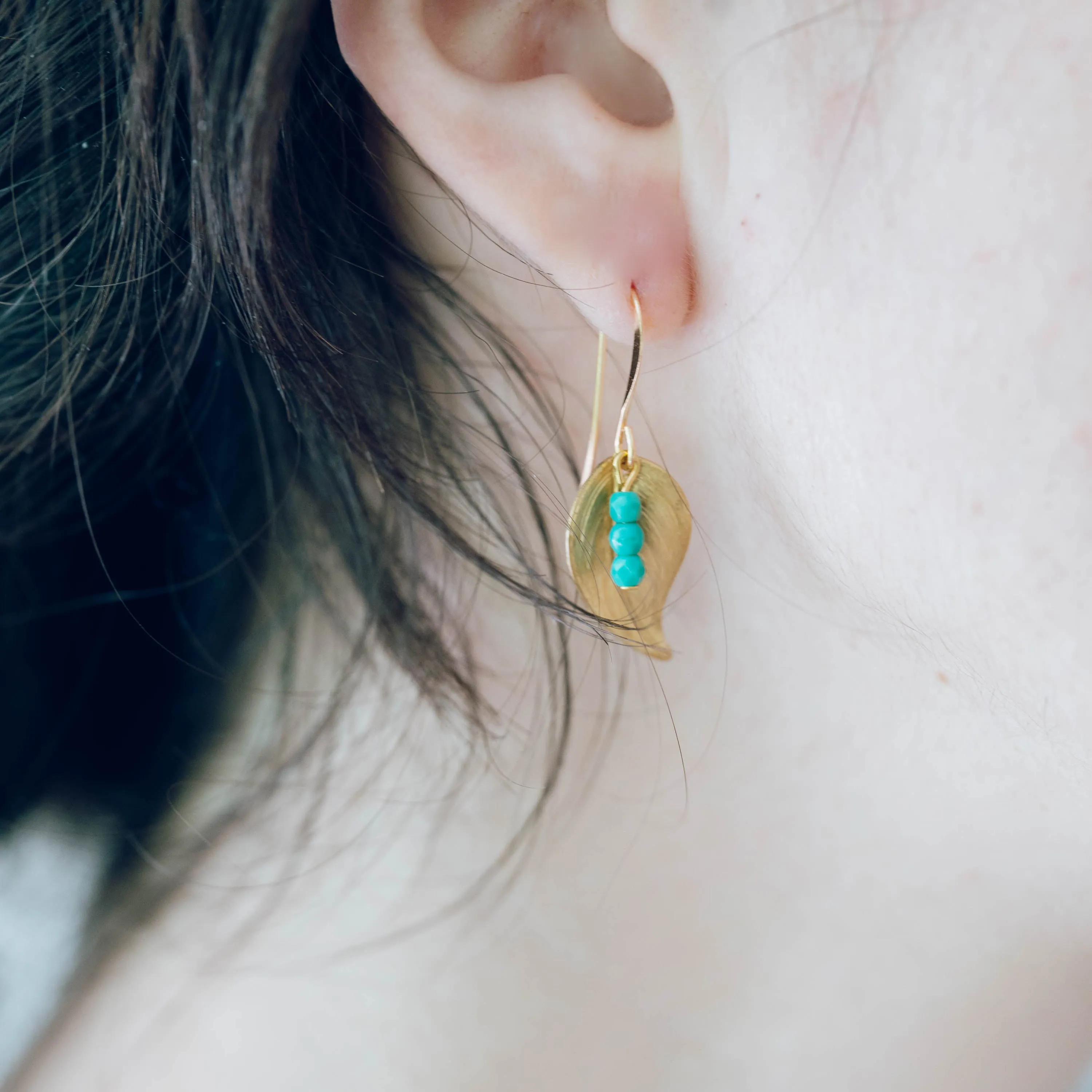 Small Leaf Earrings With Tiny Colorful Beads