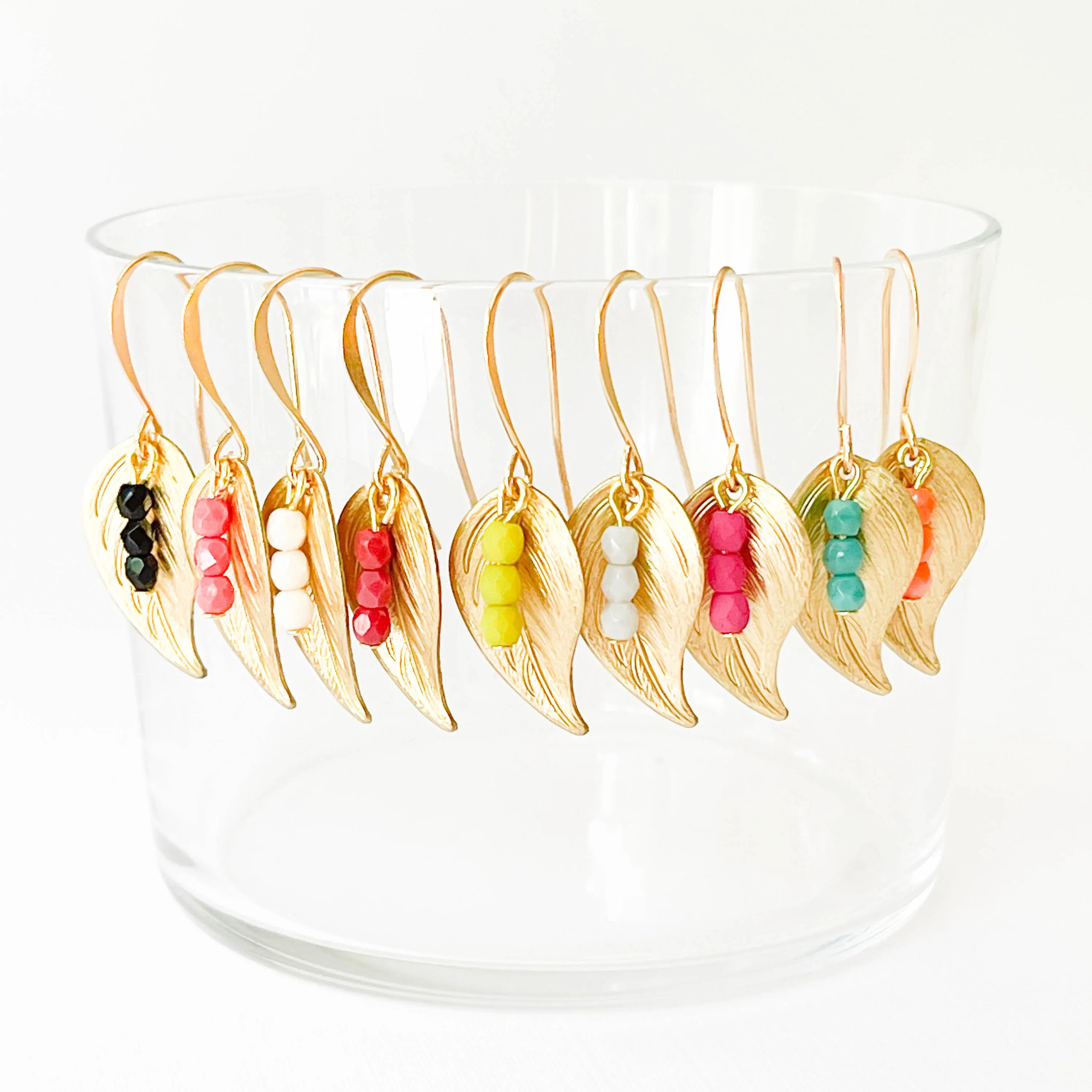 Small Leaf Earrings With Tiny Colorful Beads