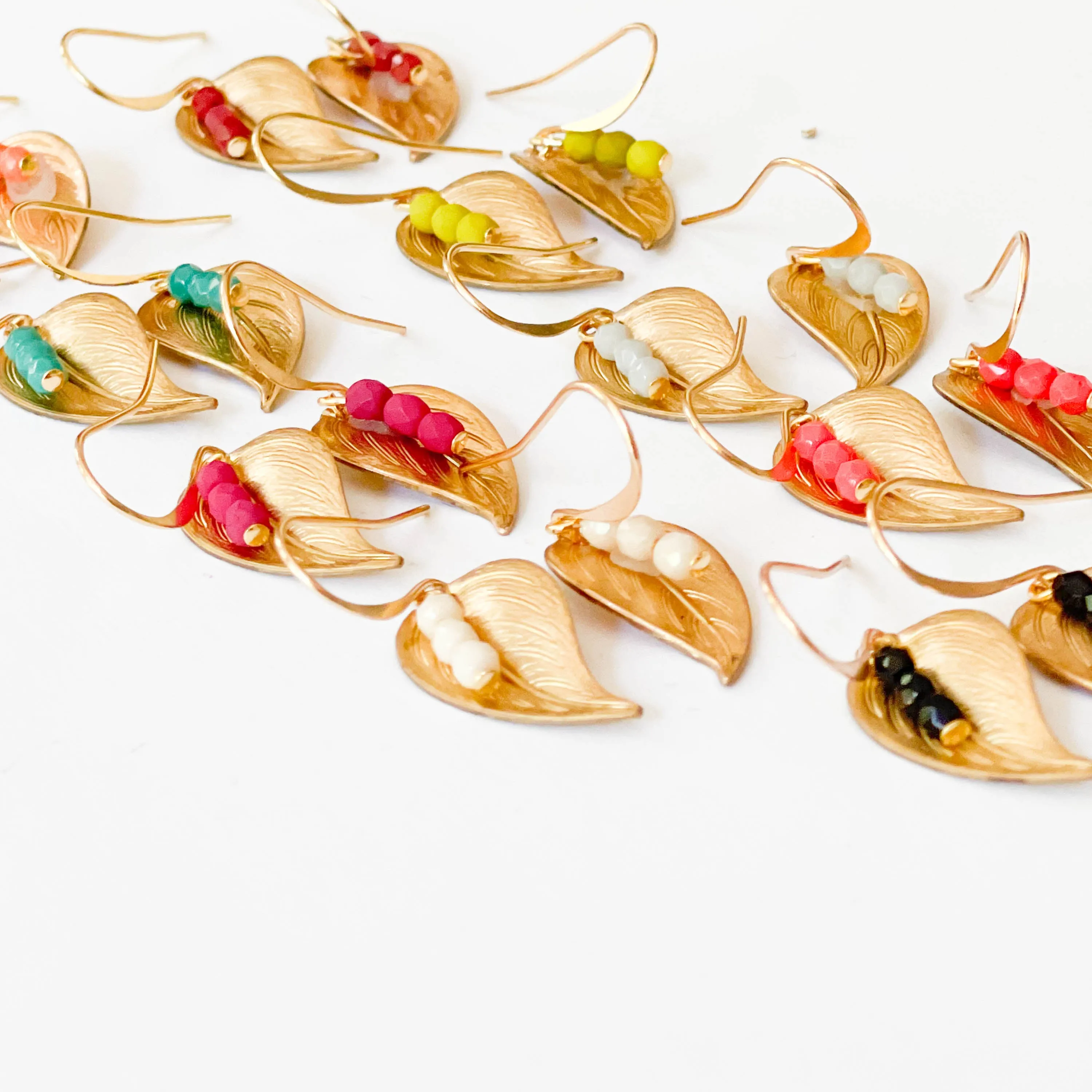 Small Leaf Earrings With Tiny Colorful Beads