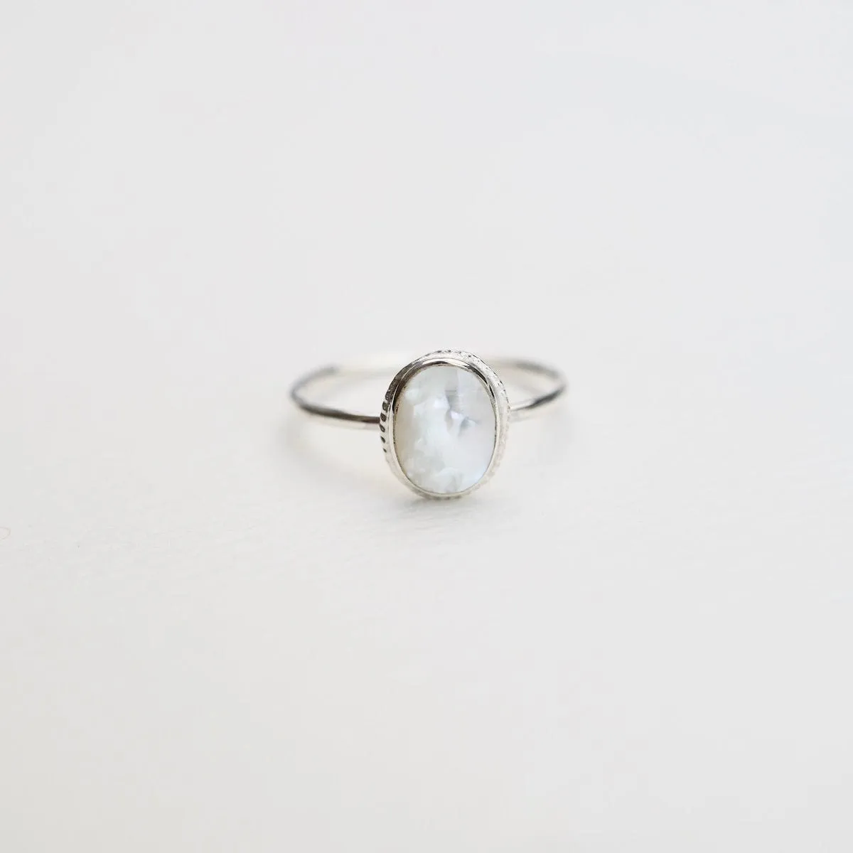 Small Oval Mother of Pearl Silver Ring