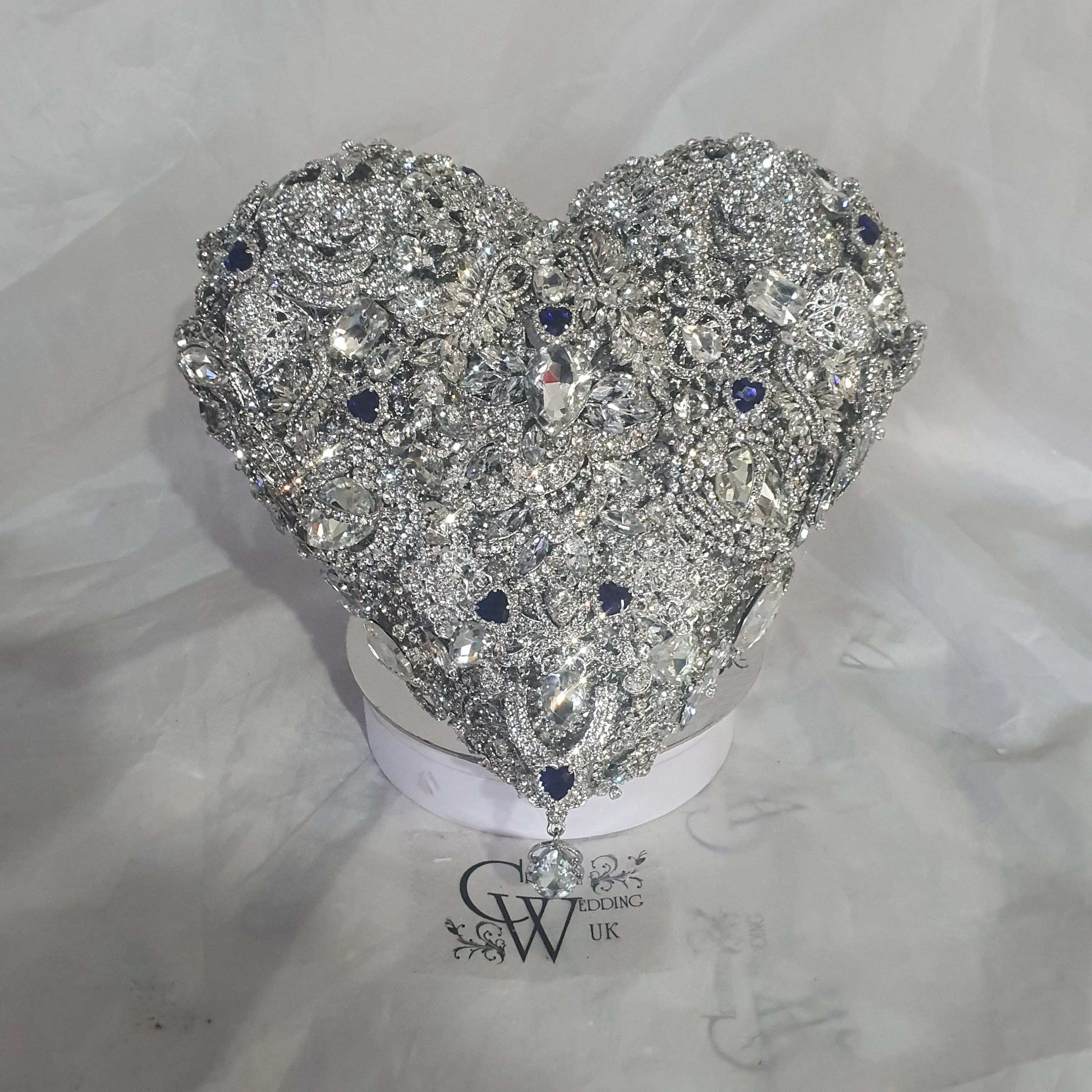 Something blue Brooch bouquet Heart shaped, trailing,cascading, jewel heart wedding bouquet. by Crystal wedding uk