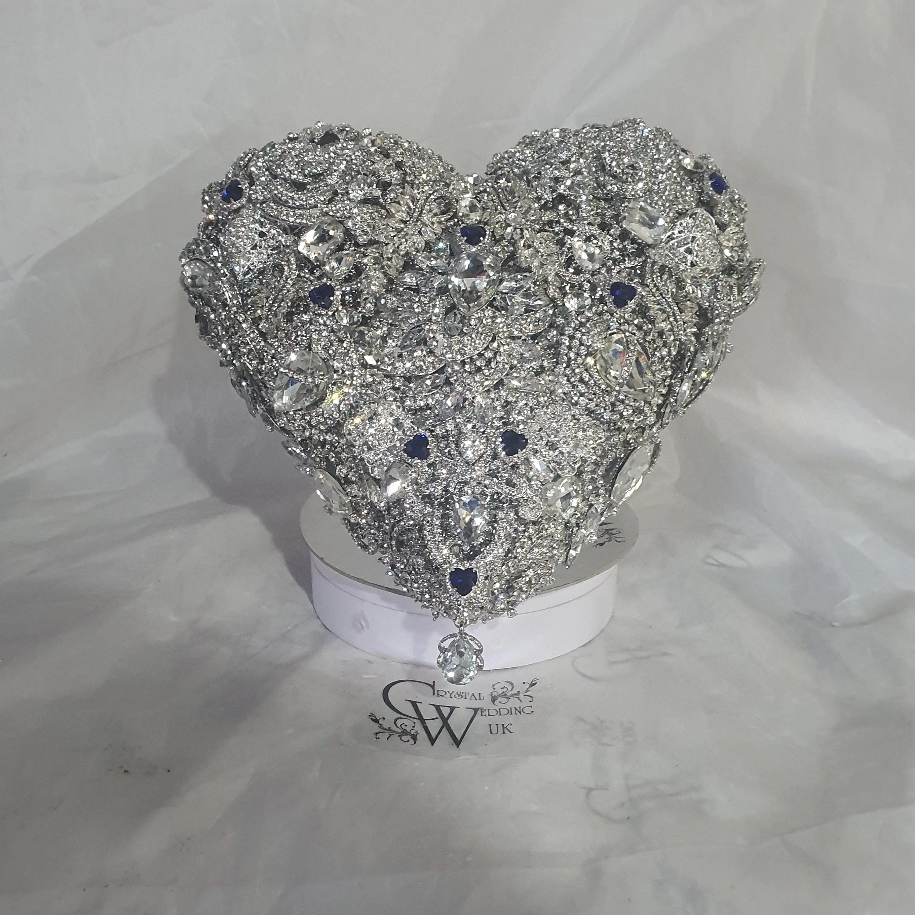 Something blue Brooch bouquet Heart shaped, trailing,cascading, jewel heart wedding bouquet. by Crystal wedding uk