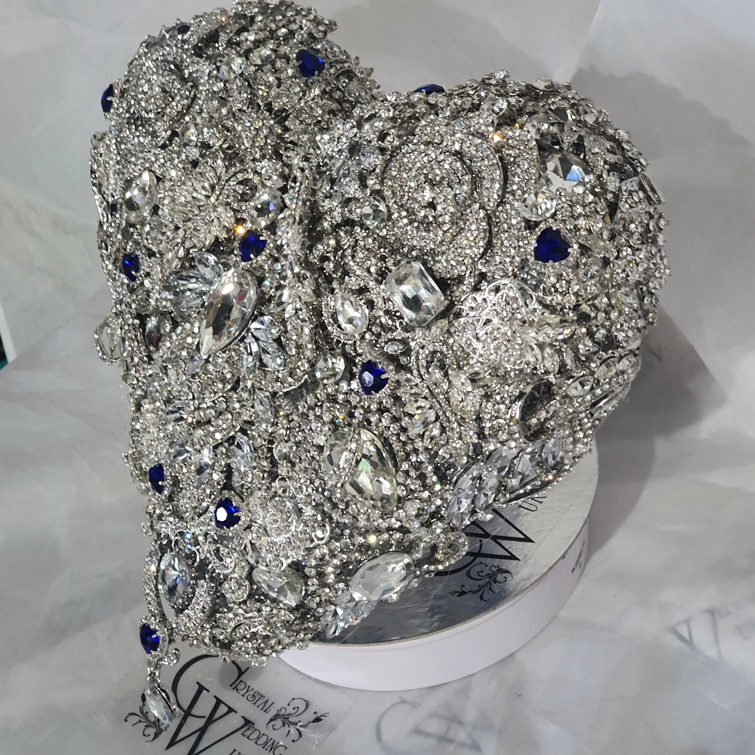 Something blue Brooch bouquet Heart shaped, trailing,cascading, jewel heart wedding bouquet. by Crystal wedding uk