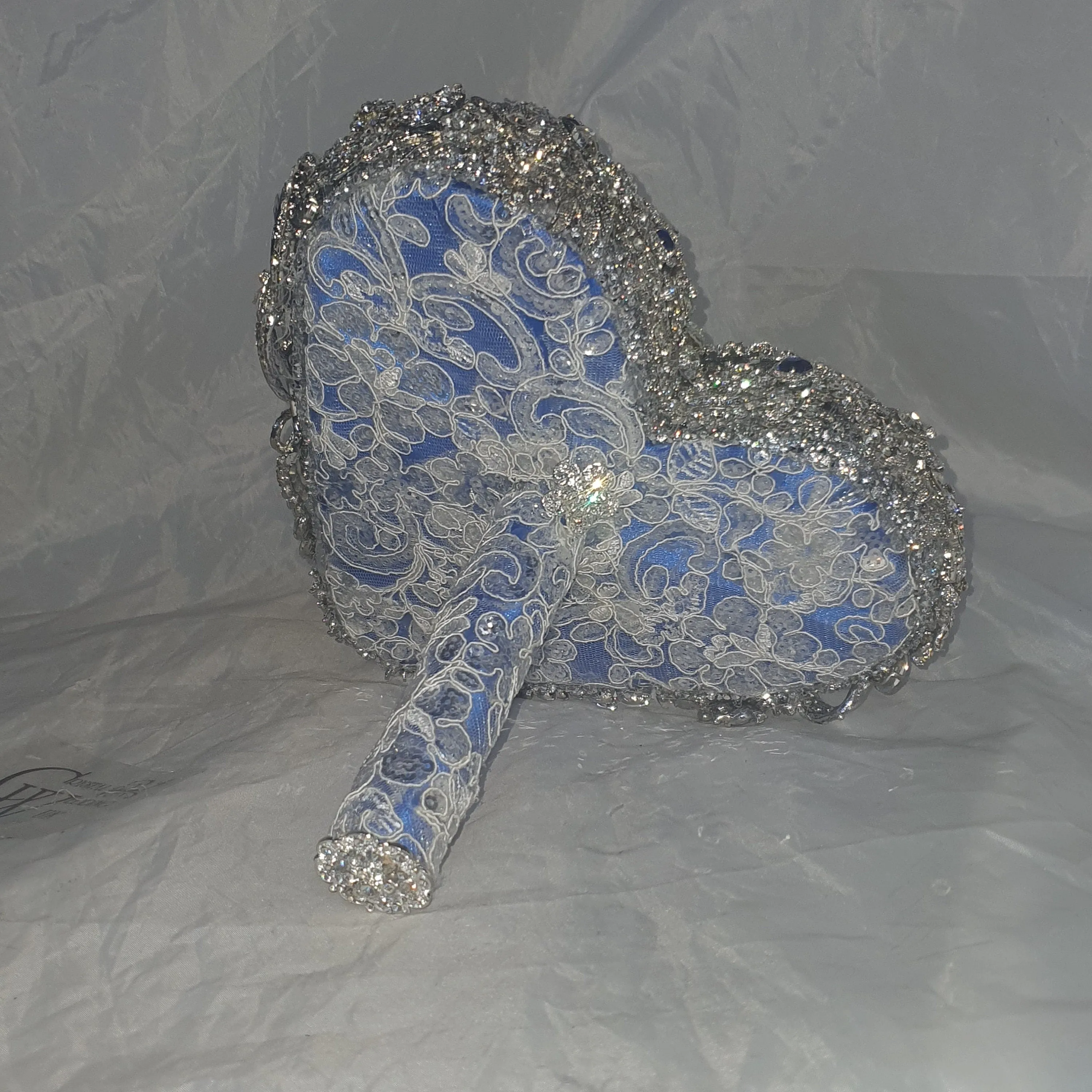 Something blue Brooch bouquet Heart shaped, trailing,cascading, jewel heart wedding bouquet. by Crystal wedding uk