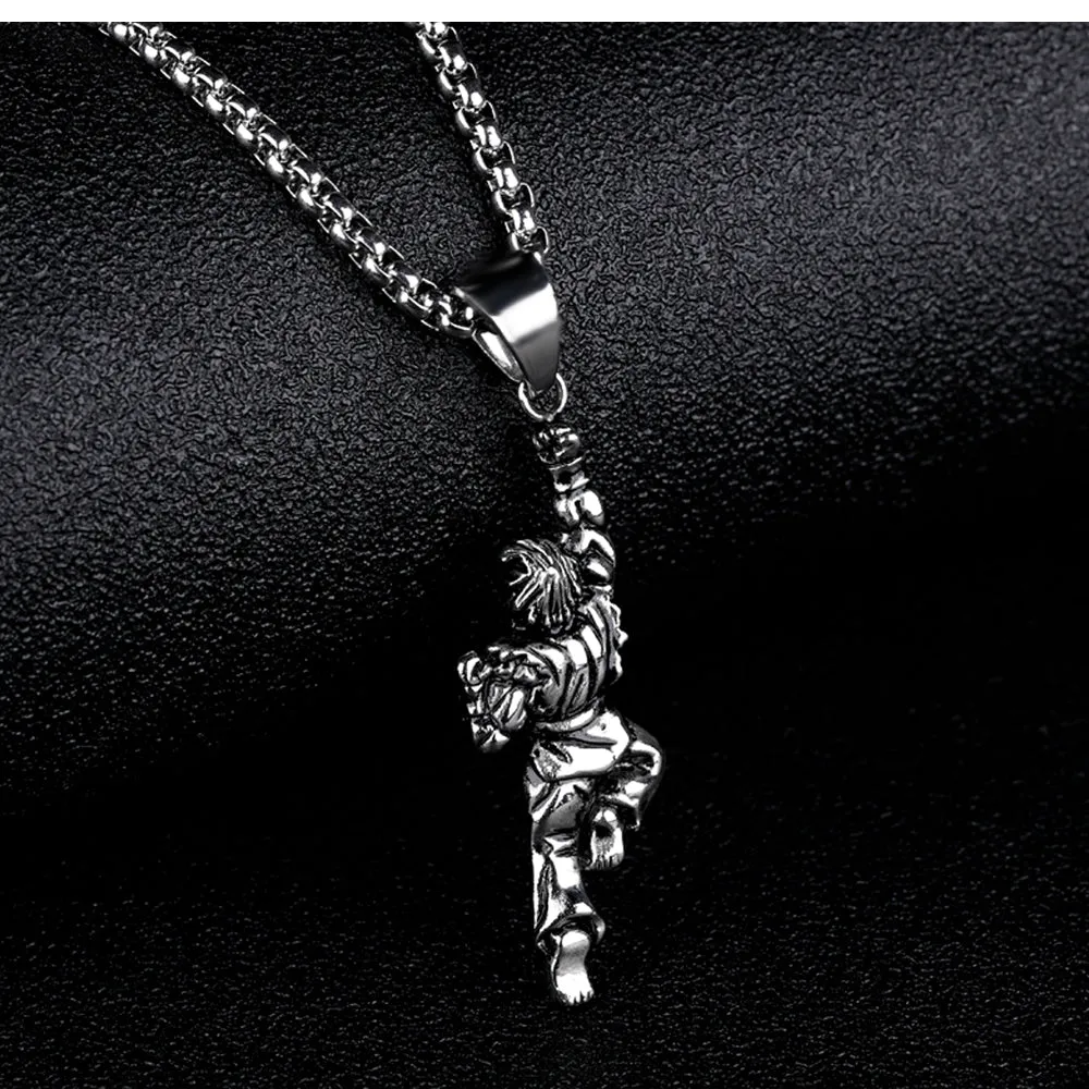 Stainless Steel Necklace for Men Martial Arts Dragon Fist, Pendant Necklace Silver Color, Chain Jewelry