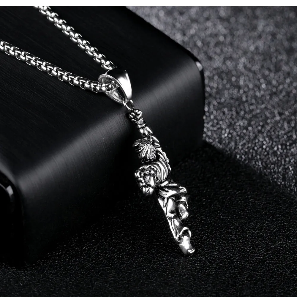 Stainless Steel Necklace for Men Martial Arts Dragon Fist, Pendant Necklace Silver Color, Chain Jewelry